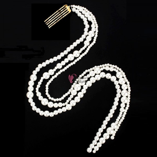 Accesoriu pentru par cu pini PRL03 cu 3 siraguri de perlute albe